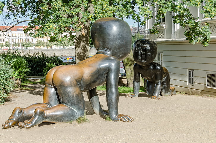 Prag, kunst, Tjekkiet, Bronze, statue, gennemsøgning, baby