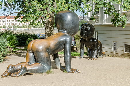 Praga, Art, República Txeca, bronze, estàtua, rastreig, nadó