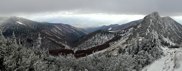 Slovakien, bergen, snö, land, hösten, Fatra, Panorama