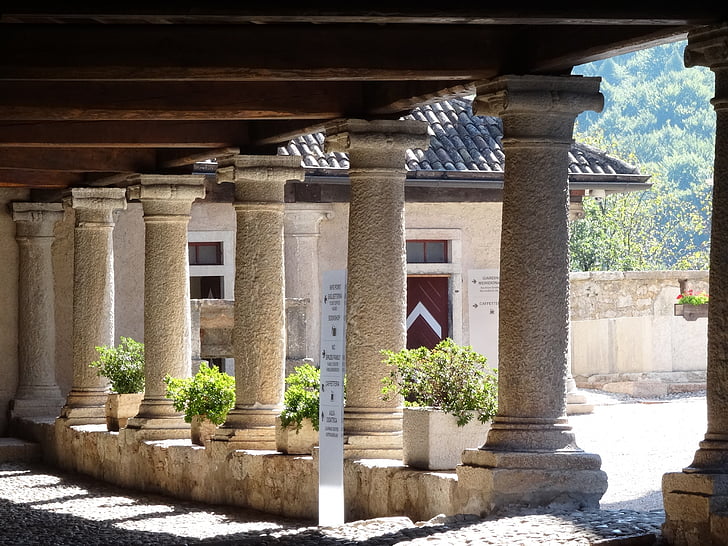 columnar, arcades, monastery, castle, stone pillars