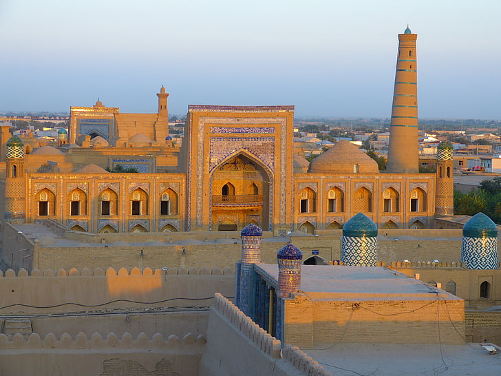Khiva, város, City view, régi, abendstimmung, Üzbegisztán, naplemente