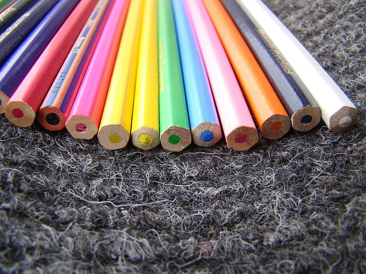 llapis, coulored, vermell, blau, groc, color, verd