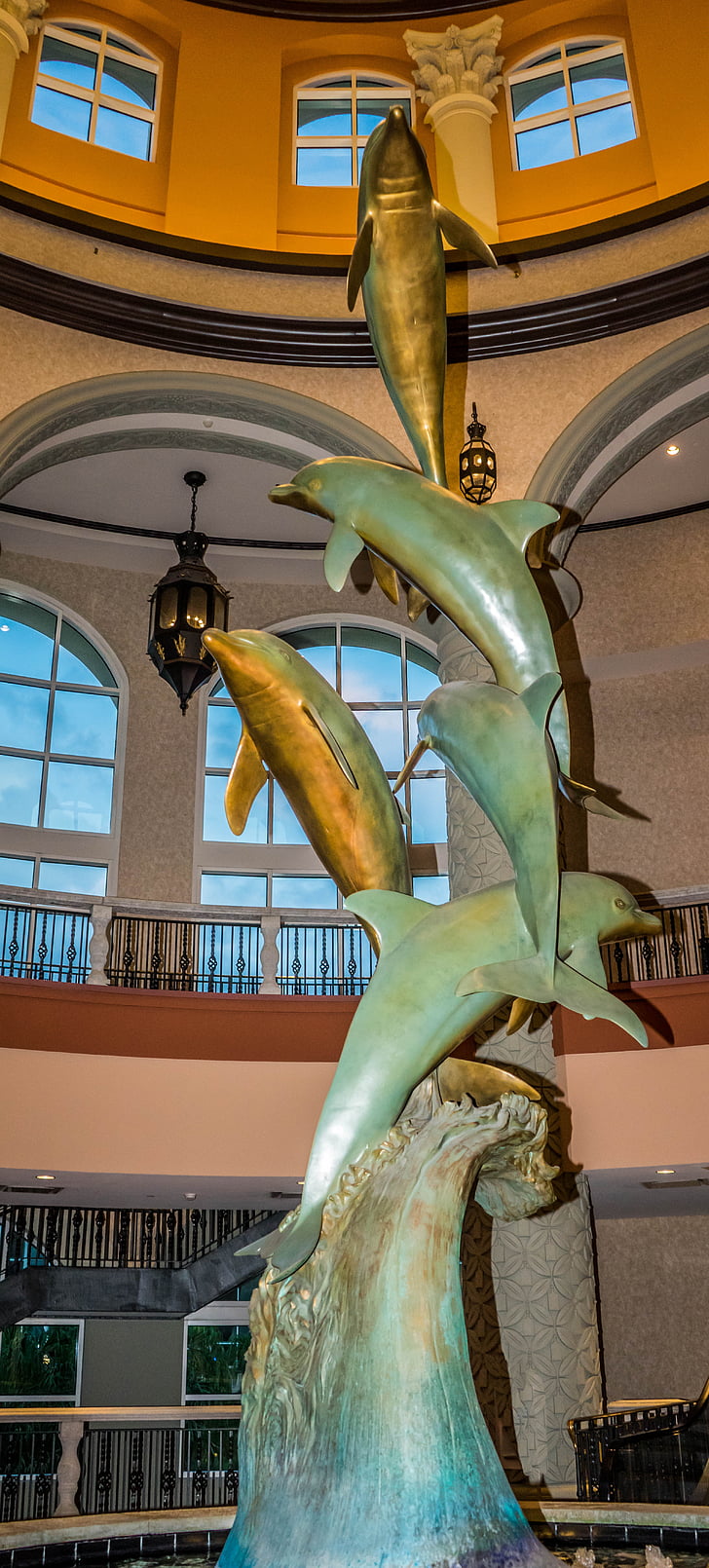 Статуя, Дельфины, Gaylord palms, Флорида, Фонтан, скульптура, Туризм