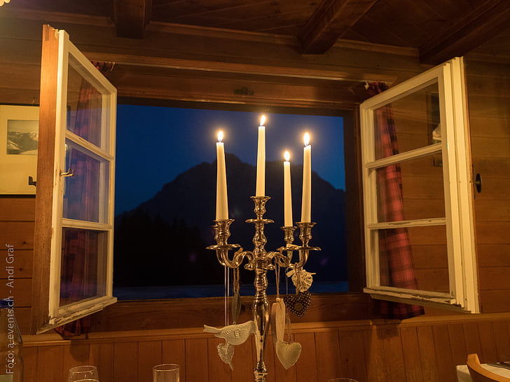 candlelight, window, candle holders, romantic, candlestick, candles, light