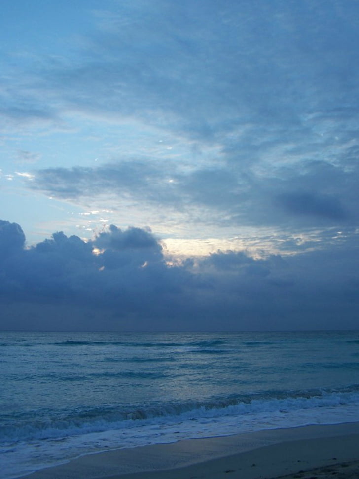 beach, blue, sunset, clouds, florida, shore, view