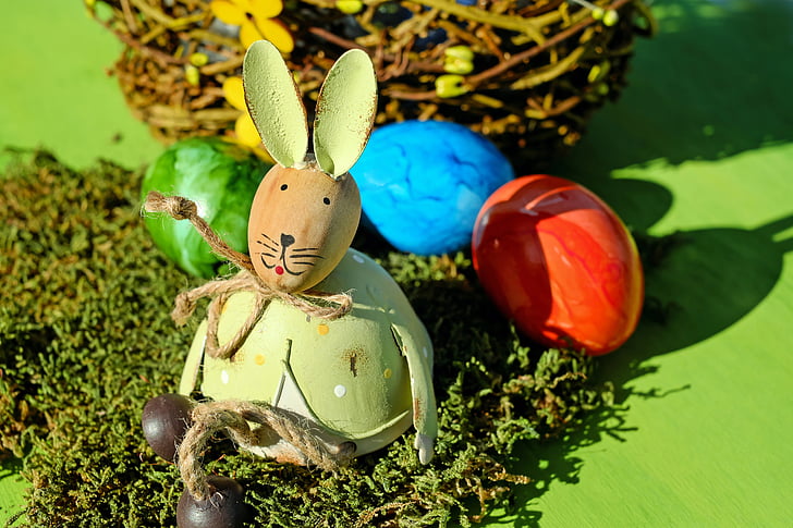 hare, easter bunny, easter, cute, figure, sitting, moss