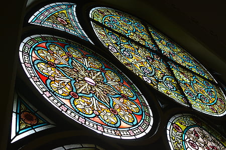 kirke, vindue, mosaik, kirkens vindue, Glasmaleri, farvet glas, religion