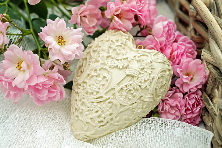 heart, roses, pink, affection, romance, decoration, pink Color