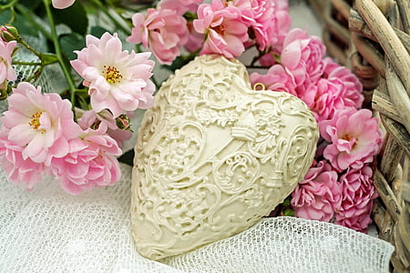 corazón, Rosas, rosa, afecto, Romance, decoración, color rosa