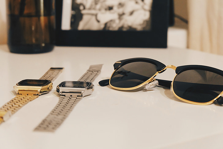 solglasögon, klockor, tid, stil, tillbehör, mode, design