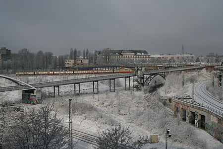 Берлин, s-bahn, снег, gleise, Свадьба, поезд, трафик