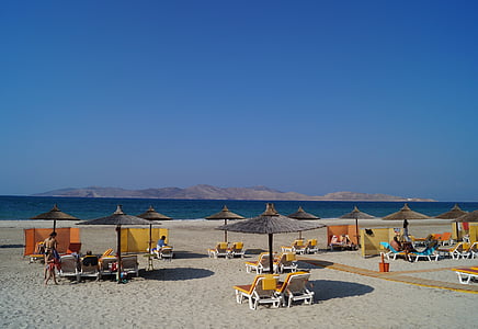 laut, biru, kursi berjemur, payung, hari libur, matahari, Pantai