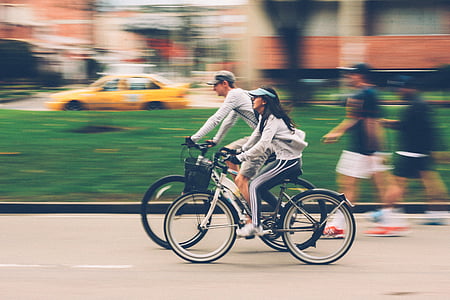 mensen, man, vrouw, fiets, fiets, fietsers, wielrenner