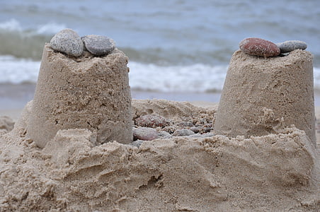 beach, sand, grandmother of sand, sea, pebbles, summer, sandcastle