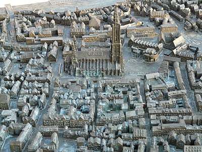 reljefo, žemėlapyje, Ulmo katedra, Miunsteris, Ulmas, Metalinės plokštelės, BRONZINIS reljefas