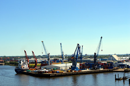 Hamburg, Port, Pelabuhan Hamburg, Elbe, Gantry Crane, Pelabuhan Hamburg, Crane
