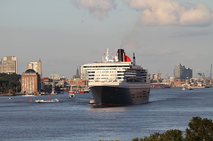 drottning mary, Hamburg, Elbe, drottning, fartyg, kryssning, kryssningsfartyg
