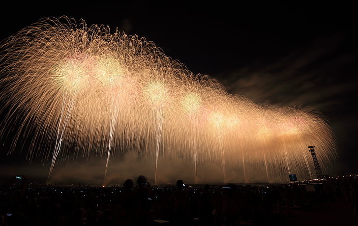 fireworks, spark, clouds, sky, nature, smoke, celebration