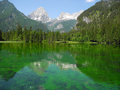 waters, lake, green, alpine, mountains, landscape, austria
