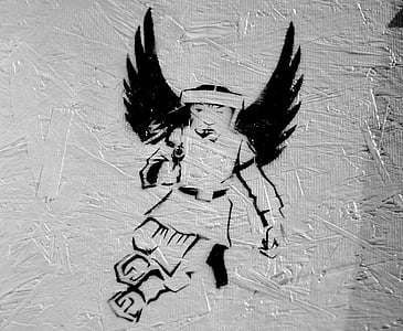 Graffiti, in Ấn, đánh dấu, Thiên thần, Châu á, nghệ thuật, màu đen và trắng