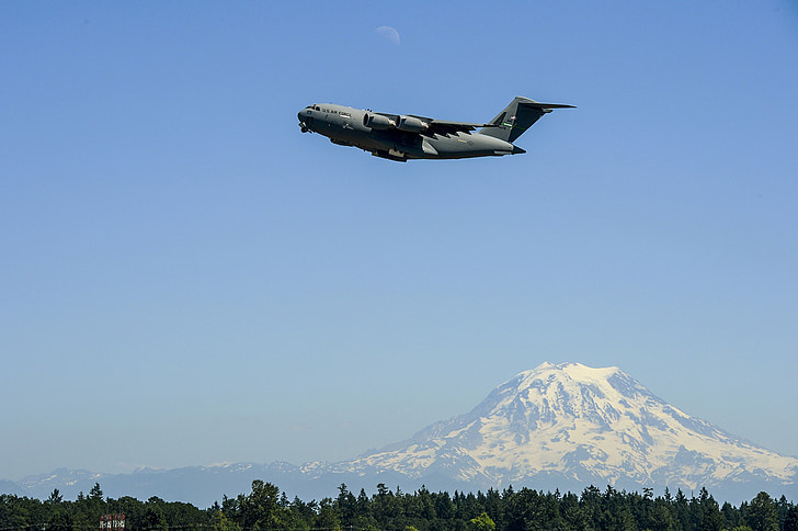 globemaster c-17, Jet, militar, fuerza aérea, Washington, cielo, nubes