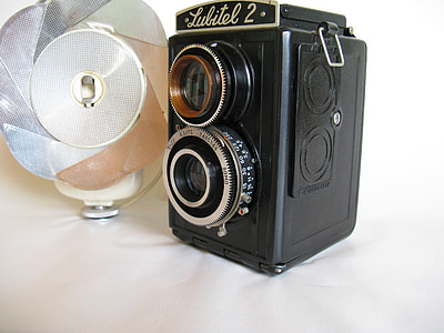 gammal kamera, gamla blixtljus, Kindermann, fotokamera, fotografering, Fotografi, lins
