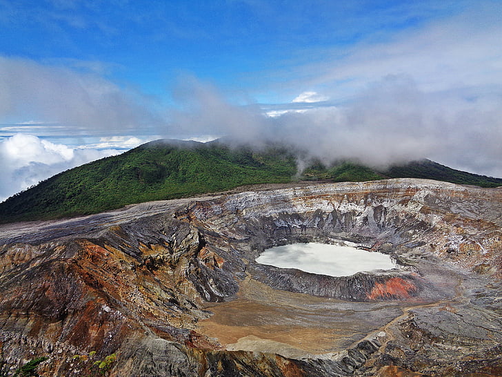 Volcán, Poas, Costa Rica, Cráter, montañas, en erupción, cráter volcánico