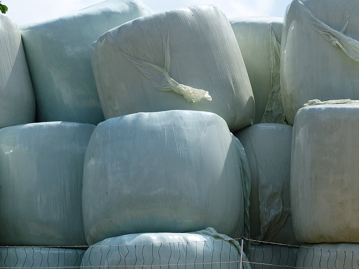 hay bales, straw bales, agriculture, plastic, plastic ball, silage bales, grass bales