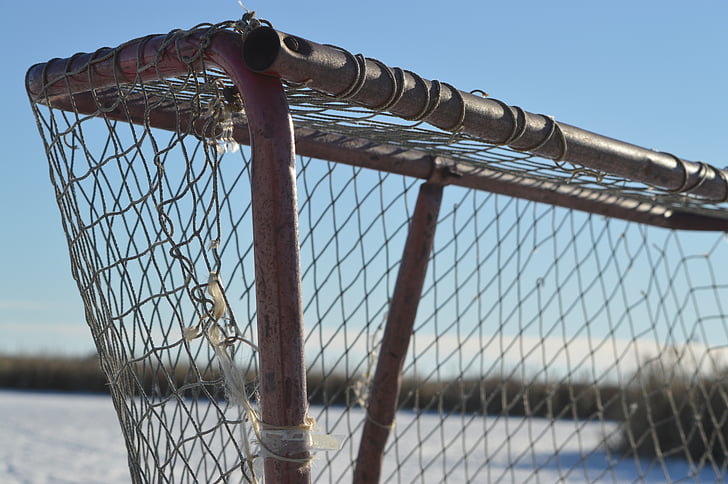 hockey net, ice, pond, sports, winter, outdoors, frozen