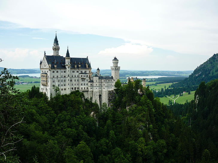 photo, white, blue, castle, woods, Neuschwanstein Castle, Bavaria