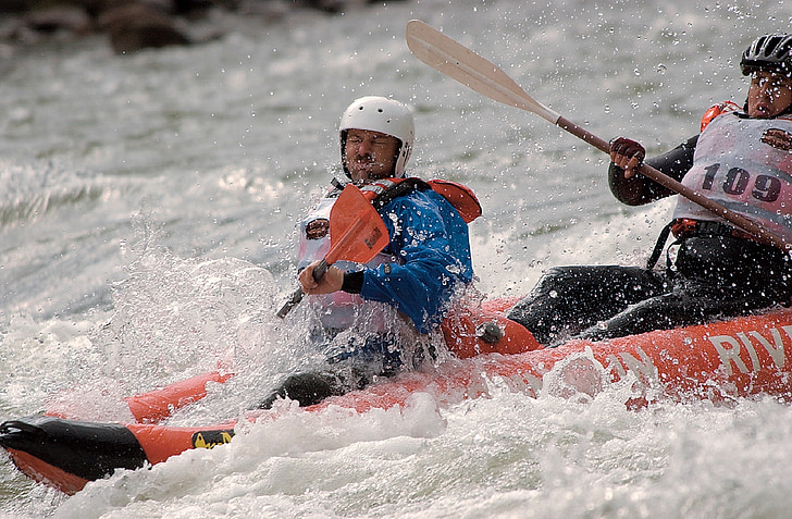 extremo, kayak, deporte, competencia, agua, ondas, paleta