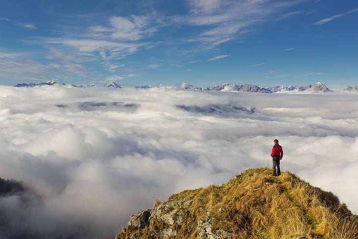 krajolik, more oblaka, alpska panorama, oblaci, planine, Alpe, samo jednog čovjeka