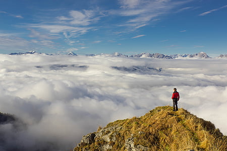 landscape, sea ​​of ​​clouds, alpine panorama, clouds, mountains, alps, one man only