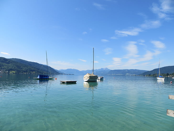 lake, austria, boot, attersee, landscape