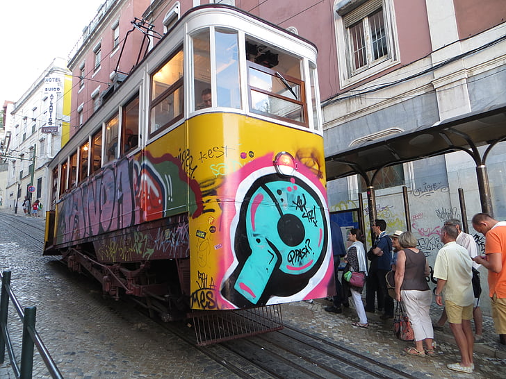 lisbon, graffiti, city centre, tram