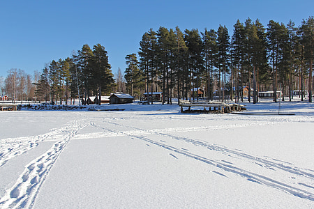 заморожені озера, озеро регіоні Siljan, озеро, заморожені, сніг, лід, холодної