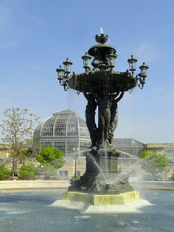 bartholdi fountain, washington dc, usa, glass house, greenhouse, building, park