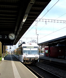 철도 역, 기차, 지역 기차, 종료, 플랫폼, 시계, 역 시계