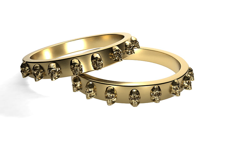 rings, gold, skull and crossbones, golden ring, finger ring, shiny, jewellery