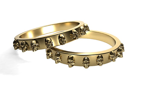 pierścienie, Złoto, Czaszka i skrzyżowane piszczele, Złoty pierścień, Finger ring, błyszczący, Biżuteria
