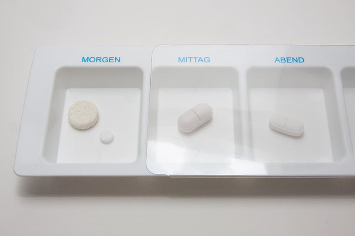 Tabletten, Pillen, Spender, Rationierung, Zuteilung, Medizin, Box