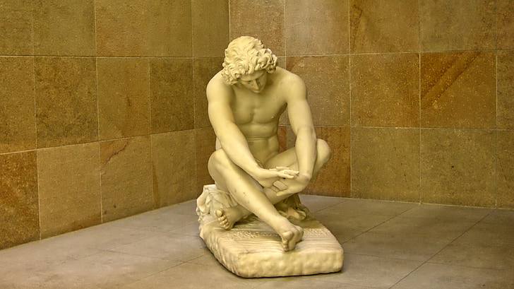 sculpture, despair, jean-joseph perraud, man, sitting, marble, museum