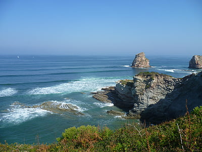 coast, france, atlantic, basque country, hendaye, sea, rock