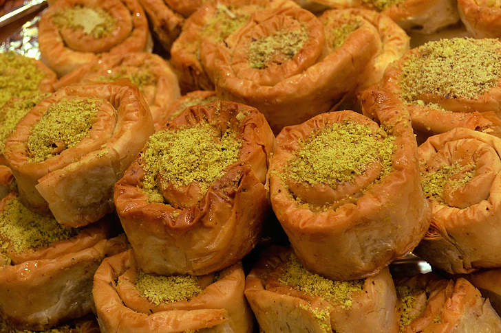 arābu saldumi, Bazar, Marokas pārtikas, Tunisijas pārtikas, etnisko restorānu, pistāciju deserts, Magriba