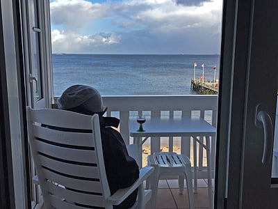 vacaciones, relajación, balcón, relajarse, Mar del norte, Playa, agua