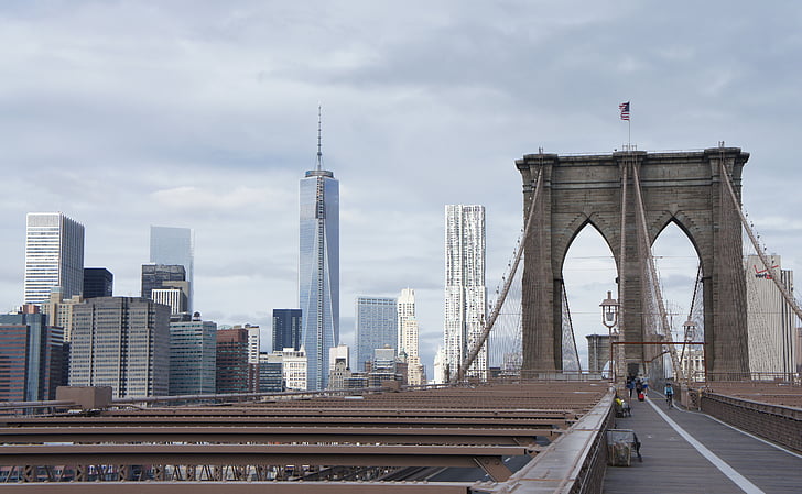 Pont, Pont de Brooklyn, edificis, ciutat, paisatge urbà, horitzó, gratacels