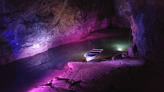 bateau, rivière, underground, Cave, sombre, bateau, nature