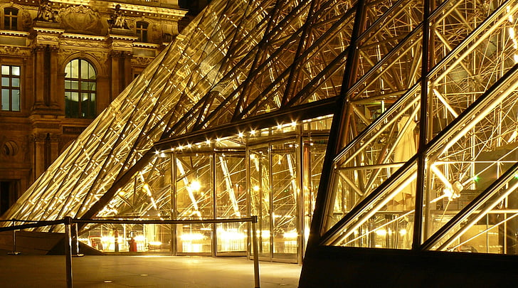 Paris, Luvras, Francija, muzejs, stikla piramīdas, piramīda, arhitektūra