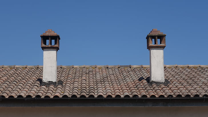 покрив, камини, чакъл, тухла, Италия, плочки, керемиди