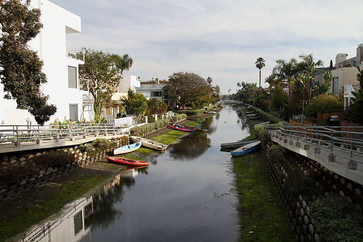 Los Angeles-i, csatorna, víz, életmód, sétány, csónak, kültéri